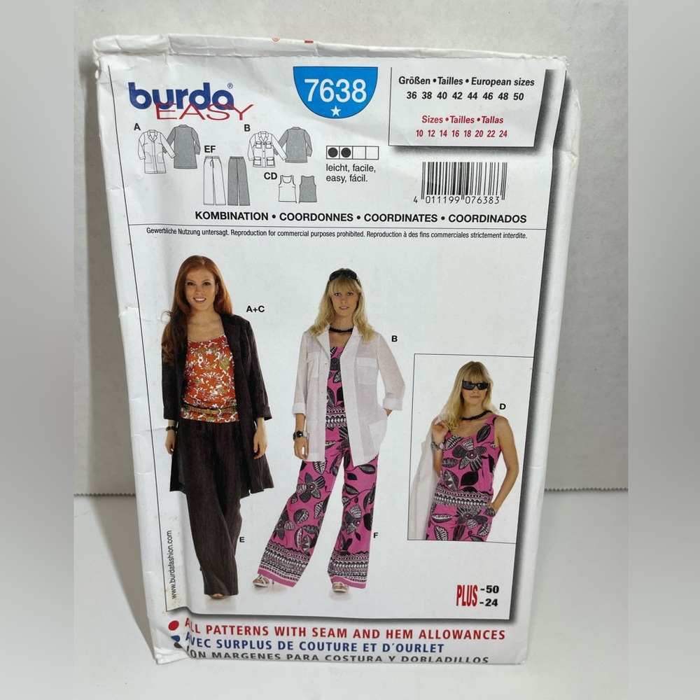 Burda  #7638 Women’s Coordinates Pattern